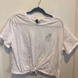 H&M White Crop Top with Palm Tree Design